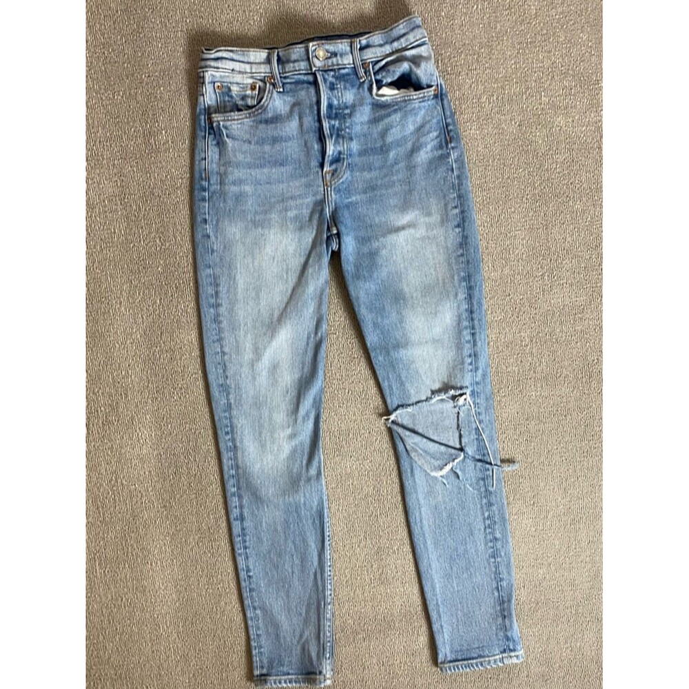 Grlfrnd high rise skinny light wash jeans- distressed denim